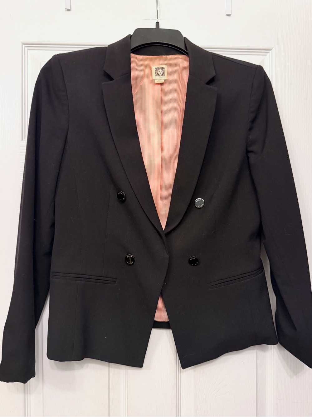 Anne Klein Black Double-Breasted Blazer with Pink Lining